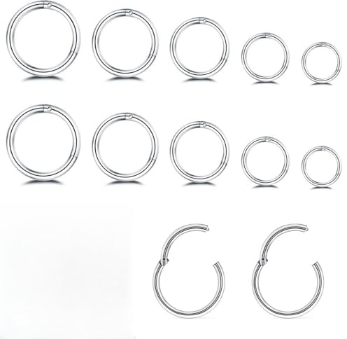 OQKAHIV 10 Piezas Acero Noxidable Piercings Nariz, Septum Piercing Segmento Anillo Cuerpo Piercing Nariz Aro Labio Helix Nariz Anillos Cartílago Concha Helix Pendientes para Mujeres Hombres 6-14mm