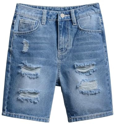 Short Jean déchiré garçon Style Y2K Coupe Droite détendue, équipé de Poches fonctionnelles, vêtement Sportif et décontracté pour Les activités des Enfants en Saison Chaude