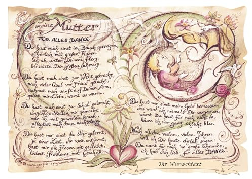 Die Staffelei Geschenk Mutter A4 (29,7cm x 21cm) mit Wunschtext | Witziges Gedicht mit liebevoller Zeichnung auf hochwertigem Papier/besondere Geschenkidee
