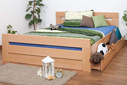 Doppelbett/Funktionsbett Easy Premium Line K6 inkl. 2 Schubladen und 1 Abdeckblende 180 x 200 cm Buche Vollholz massiv Natur