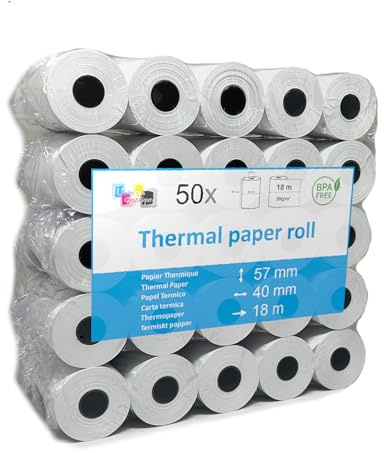 50 EC-Cash Thermorollen 57 x 40 x 12 für EC-Geräte mit Thermodrucker, Thermopapier EC-Cash Bonrolle, Bisphenol-A frei Ø40 mm