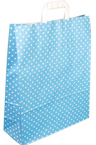 250 Papiertragetaschen 32+14x42cm Papiertüten Einkaufstüten Papier blau hellblau mit weißen Punkten, Motiv Punkte Pünktchen Polka Dots
