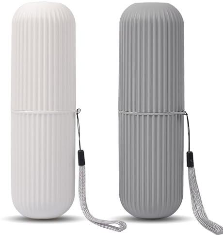 UCEC Étui à brosse à dents fabriqué en matériaux PP de qualité alimentaire, respectueux de l'environnement et durable., 1 gris + 1 blanc, Simple