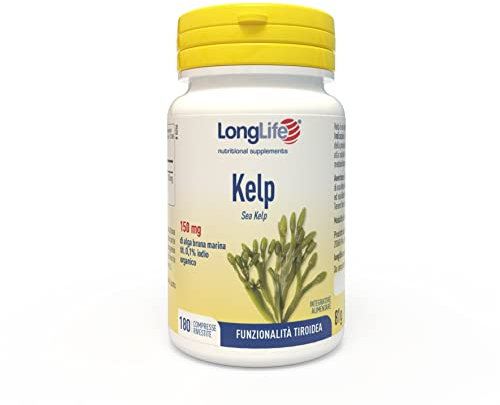 LongLife® Kelp | Integratore di iodio da alga bruna Fucus vesiculosus titolata allo 0,1% | Benessere tiroideo | Metabolismo energetico | 180 compresse | Senza glutine e doping free