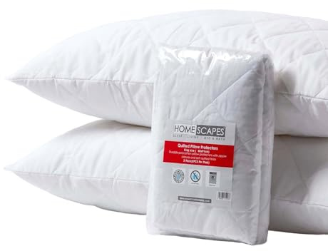 HOMESCAPES King Size Pillow Protectors 2 Pack Quilted Top Pillow Covers Super Soft Hypoallergenic and Anti-Dust Mite Protectors with Diamond Quilting Extra-Large 3 Foot 50 x 90 cm