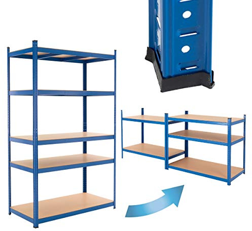 ECD Germany Estantería de taller 200x100x50 cm Azul Galvanizada Estante Industrial Resistente Garaje Almacenamiento de 5 Baldas MDF Capacidad carga 875kg Banco Metálico sin Tornillos Altura Ajustable