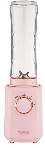 Tower T12060PNK Cavaletto Personal Blender with Tritan Smoothie Bottle, 2 Speeds, 500ml, 300W, Marshmallow Pink and Rose Gold