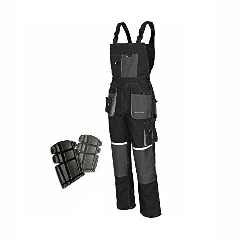 Agritrade AK Euro Classic/Bib and Brace Cargo Combat Style Heavy Duty Pants Knee Pad Pocket Trousers Work Wear Dungarees + Knee Pads (38-40 Inch(56))