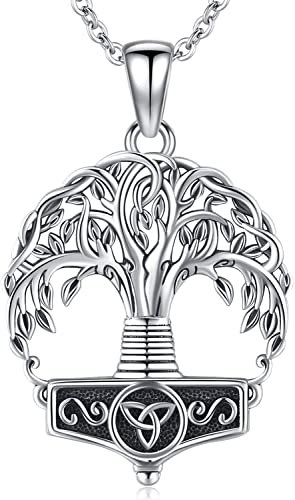 Mujer Collar de Árbol de la Vida Plata de ley 925 Viking Celta Thor's Hammer Mjolnir Colgante Amuleto Árbol de la vida Joyería para Mujer Niña (Árbol de la Vida-B)