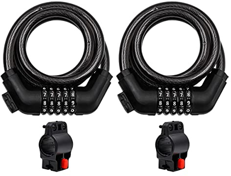 Pack of 2 NUZAMAS Bicycle Comnination Chain Lock with Holder, 1200mm, 4-Digit Number Code Combination Bike Password Lock, Bike Chain Locks for Bicycle Outdoors