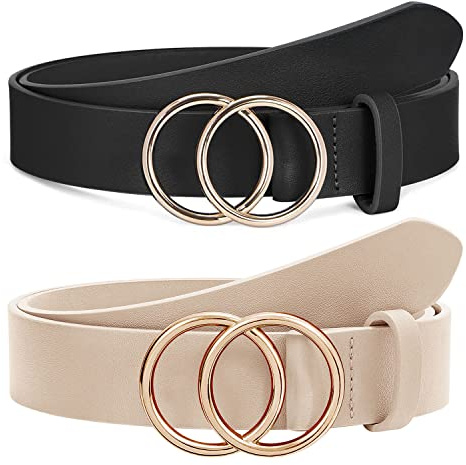 SUOSDEY Damen Ledergürtel für Jeans Taillengürtel Doppel O-Ring Schnalle