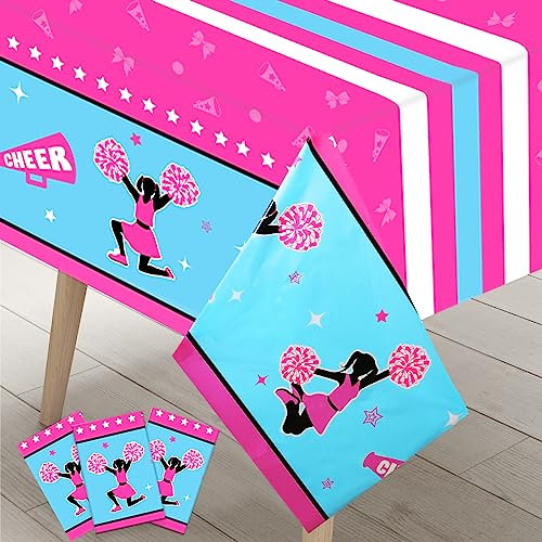 3 Pack Cheerleading Party Tischdecken Hot Pink Blau - Cheerleading Tischdecke Geburtstag Dekorationen, Cheerleader Mädchen ihre Gymnastik-Supplies für Indoor-oder Outdoor-Partys