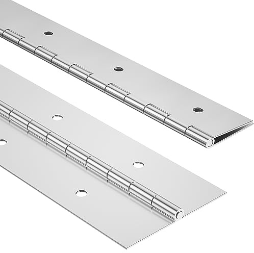Lot de 2 charnières de piano robustes, 50,8 cm de long x 6,3 cm de large, charnières de piano argentées en acier inoxydable de 0,2 cm d'épaisseur, charnières continues et de piano pour meubles en bois