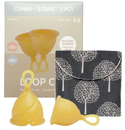 HEVEA Coupe Menstruelle Réutilisable en Caoutchouc Naturel - Confortable, Sûre, et Zéro Déchet - Une Protection Jusqu'à 12 Heures (Naturelle, Tailles 1 et 2)