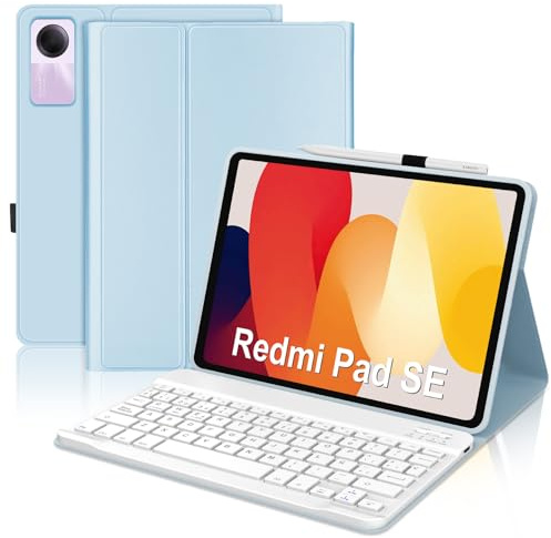 JADEMALL Funda con Teclado para Xiaomi Redmi Pad SE 11, Teclado Bluetooth Inalámbrico Desmontable Magnético con Funda Protectora Delgada para Tablet Xiaomi Redmi Pad SE 2023 11 Pulgadas, Azul Claro