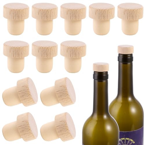 Aster 12 tappi per bottiglie di vino a forma di T, riutilizzabili, in legno e gomma, tappi di tenuta per bottiglie di vino e birra