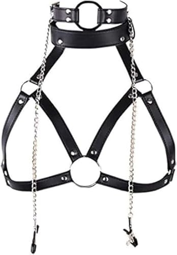 Dstymkler Pinces à collier et chaîne gothique en cuir pour femmes, set noir