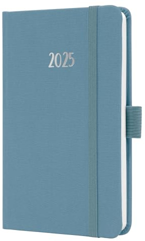 SIGEL J5400 Wochenkalender 2025 A6, Jolie, blau, Hardcover mit Textileinband, Gummiband, Stiftschlaufe, Einstecktasche, 174 Seiten, vegan, Buchkalender, Terminplaner