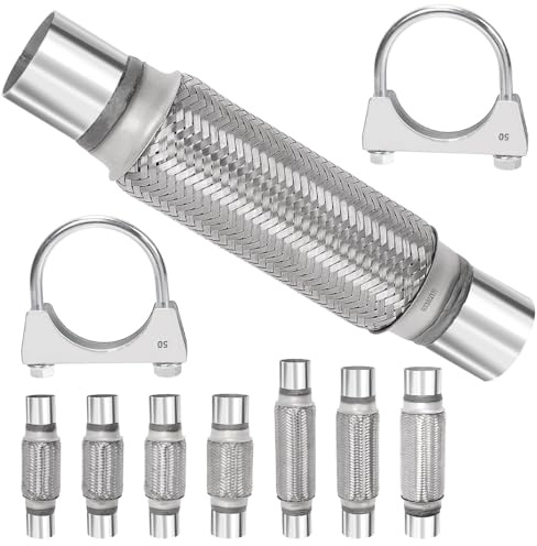 Swpeet 3 piezas tubo de escape de 2 x 7,9 pulgadas con kit de horquilla de escape de 2 pulgadas tubo de escape doble trenza de acero inoxidable universal para vehículos pesados y automóviles