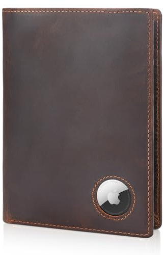 Polare Luxury RFID Blocking Leather Passport Holder Travel Wallet For Men and Women (Dark Brown with AirTag Slot)