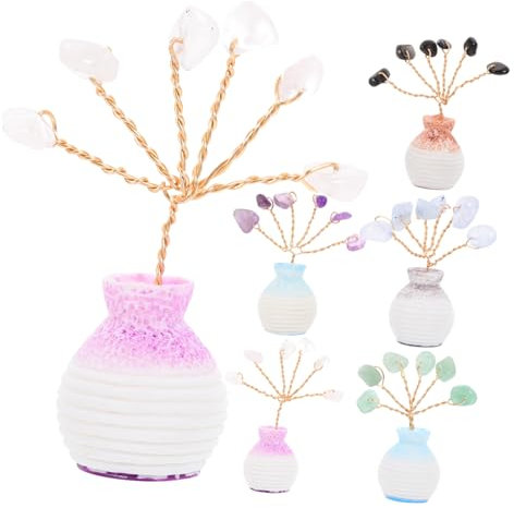 Garneck 6stücke Teiliges Chakra Kristallbaum Mit Vase Handgefertigte Dekoration Für Zuhause Und Auto Aus Natürlichem Kristall Weißer Kristall Rosenquarz Amethyst Jade Obsidian