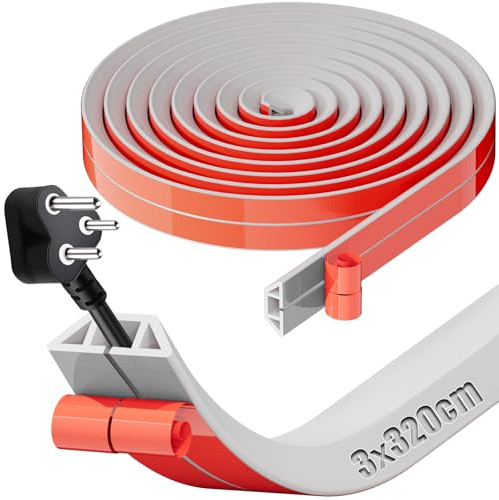 SWTYExt Kabelkanal Selbstklebend - Boden Kabelbrücke 3,2mx3cm Weiß Flach - Flexibler PVC Fussboden Kabelabdeckung für Haus, Büros, Wohnungen, Schule