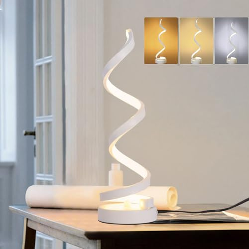 Mengjay Dimmbare Tischlampe – SpiralföRmige Moderne Nachttischlampe Mit 3 Farben Von Led-Lichtern – Kleine Dekorative Lampe FüR Zuhause, Wohnzimmer (Weiß)