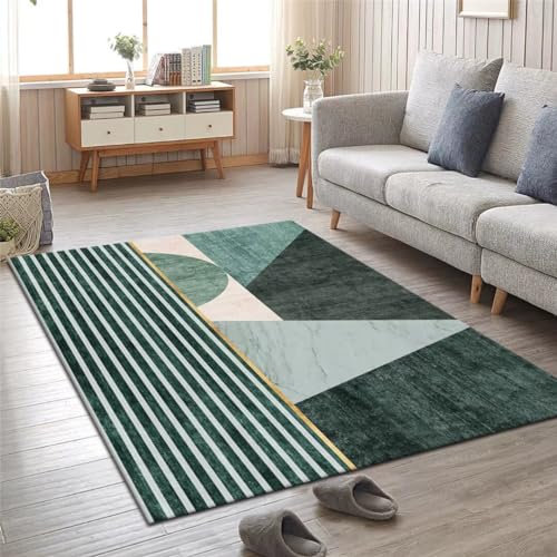 Kunsen 80X140CM Teppich Läufer Waschbar Abstraktes geometrisches Zimmerbalkonmode-einfaches Wohnzimmer Regenbogen Grün Flickenteppich Flur