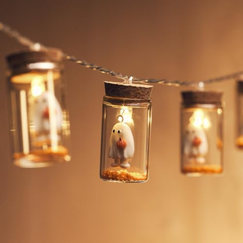 Lights4fun 10 LED Halloween Ghost with Pumpkin Glass Bottle String Fairy Lights 1.5m