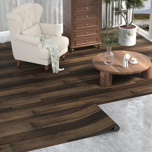 Homease PVC Bodenbelag Selbstklebende Holzoptik Vinylboden Vintage-Look, Wasserdichte Schneidbar Vinylbodenbelag Bodenaufkleber für Bettzimmer, Küche, Wohnzimmer, 60x500cm Dunkler Retro-Stil