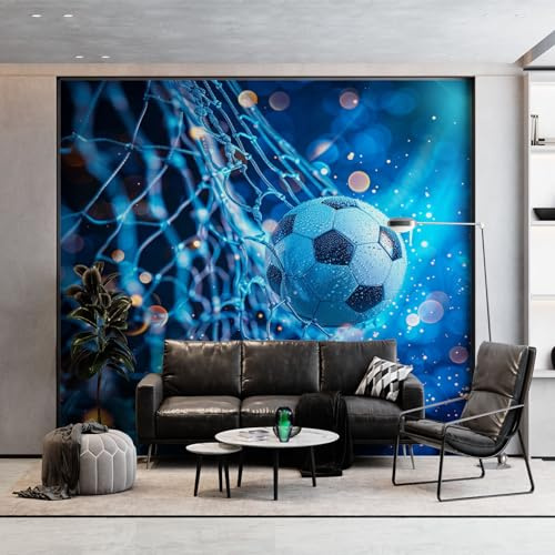 Wallpaper Football Fantasy Dots Wall Mural 400W x 280H cm, Blue Custom Panoramic Photo Mural - Modern Design Decoration Picture Poster Wallpaper for Living Room Kids Bedroom