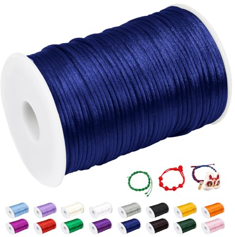CAMAL Hilo de nailon de 2mm para pulsera, 100m de hilo de pulsera, cordón satinado, cordón de pulsera deslizante, colorido, cordel para collar con colgante, perlas, creación de joyas, manualidades DIY