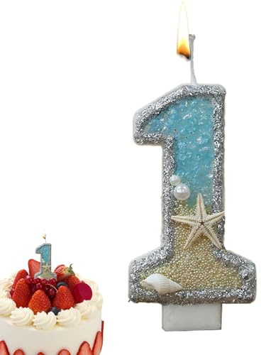 Bougies d'anniversaire Beachy | Bougies numérotées en étoile de mer | Bougies numériques bleues | Bougies de gâteau à thème océanique, bougies d'anniversaire en forme d'étoile de mer, décorations de