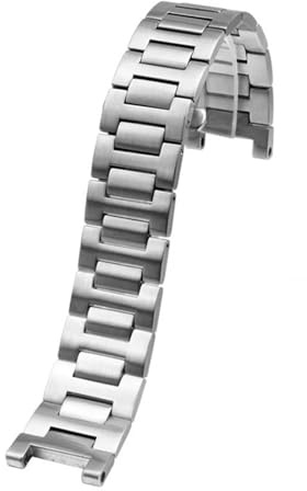 DKWOIS 22–14 mm, kompatibel mit Cartier PASHA-Uhrenarmband, Herren, Edelstahl, Silber, schwarzes Metall, Armband mit Faltschließe, kostenlose Schraube(Silver,20-12mm)