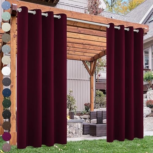 BliRiki Outdoor Vorhang mit Ösen für Pavillon Terrasse Schlafzimmer Balkon Strandhaus, Outdoor Vorhang Sonnenschutz Wasserdicht Blickdicht Gardinen, 1 Stück, Burgunderrot, B138xH183cm