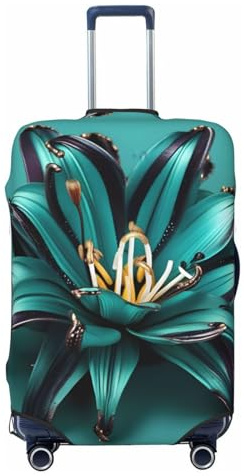 HJLUUFT Housse de protection pour valise, lavable, anti-rayures, motif lys bleu sarcelle, Noir , M