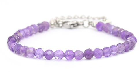 LAKADA Echtes Edelstein Armband mit facettierten 4mm Perlen - Länge verstellbar - Heilstein Schutzstein Edelsteinarmband Glücksbringer Talisman Geschenk