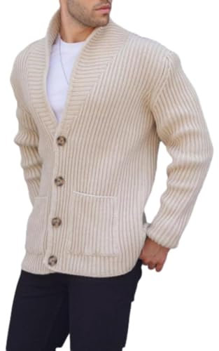 PANVER Men Sweater Casual Classic Men Fashion Knitted Jacket Temperament All-Match Trend Men Sweater Jacket Slim Fit Comfortable Men Warm Knitted Jacket H-Beige L