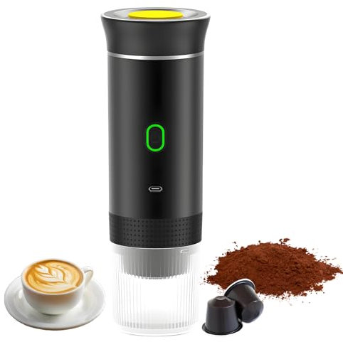 Spalivivre Macchina caffè Portatile 3 in 1, Macchina per Caffè Espresso Compatibile con Piccole Grandi Capsule, Caffe Macinato, Senza Fili & Auto-Riscaldante, per Viaggi, Auto, Ufficio (Nero)