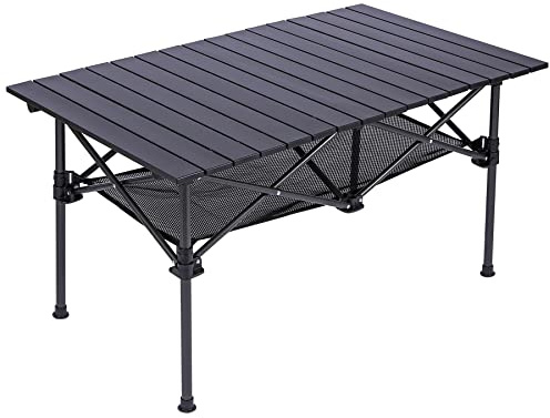 REDCAMP Campingtisch Klappbar Faltbar hat Netz, 95 x 55 cm Leichtgewicht Rollbar Picknick Tisch mit Tragetasche, Tragbarer Outdoor Tisch für Kochen BBQ Wohnmobil Strand Wandern Angeln, Schwarz