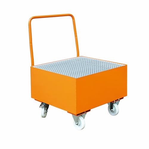 Auffangwanne fahrbar mit Gitterrost mit Schiebebügel - 1 x Fass - Orange
