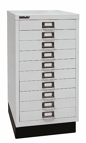 BISLEY Schubladenschrank aus Metall für DIN A3 in lichtgrau Schrank mit 10 Schubladen und Sockel Büroschrank Werkzeugschrank