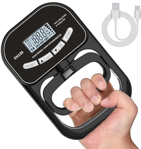 ALEENFOON Electronic Griffkraft Messgerät Digitaler Hand Dynamometer Handkraftmessgerät mit LCD-Display Schwarz Griffkraft Trainer Verstellbarer Grip Trainer 180 kg