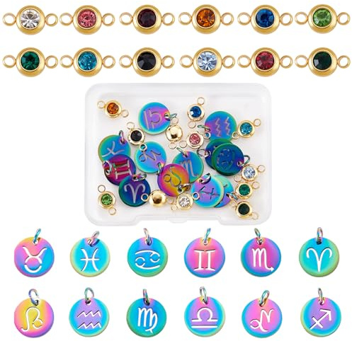 LEGENTLISUR 24 Stück Sternzeichen Anhänger Set zur Schmuckherstellung Süße Strass Anhänger für Ohrringe Halsketten und Armbänder DIY Zubehör