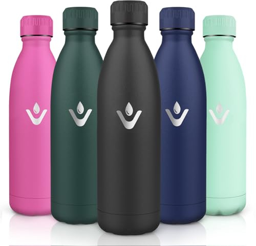 Motswedi Botella Termica 1 litro, Botella Agua Acero Inoxidable, Termo Sin BPA, Cantimplora Termica, con pared Doble Aislamient, Cantimplora, para Adultos, Oficina, Gimnasio, Deporte, Negro