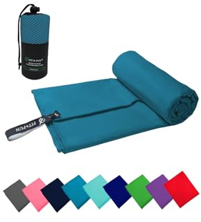 FIT&FUN Asciugamano in Microfibra 40x80 cm Azzurro – Compatto, Ultra Assorbente e Antibatterico – Ideale per Viaggio, Sport, Palestra, Trekking, Mare e Tempo Libero