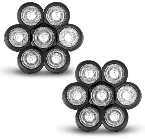 Rotierende Rasierköpfe kompatibel mit LOEVERY – 7 schwebende Ersatzköpfe – Doppelring-Klingen für Serie 5/6/7 (Nachfüllpack für 7-Klingen-Rasierer – 2 Stück – Schwarz)