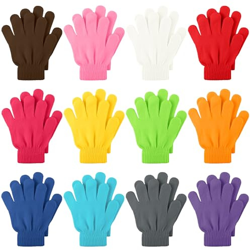 Cooraby 12 Pairs Kid's Winter Magic Gloves Children Stretchy Warm Knit Magic Gloves for Boys or Girls