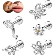 BodyAce 16g Reptilien Flat Back Ohrringe Innengewinde Tragus Piercing Helix Schmuck Chirurgenstahl Blume Lippe Bars Medusa Labret Studs Knorpel Conch Ringe, Edelstahl, Kein Edelstein