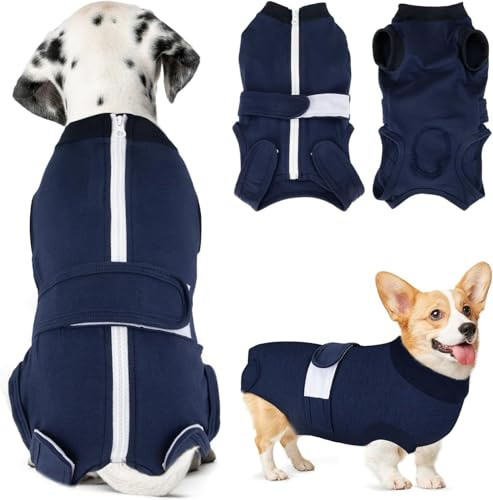 SlowTon hundbody efter användning, mjukt ventilerande läckageskydd anti-sårläckage rekreationsoverall med dragkedja, E-halsband alternativ onepiece för hundbody efter kastration hankar